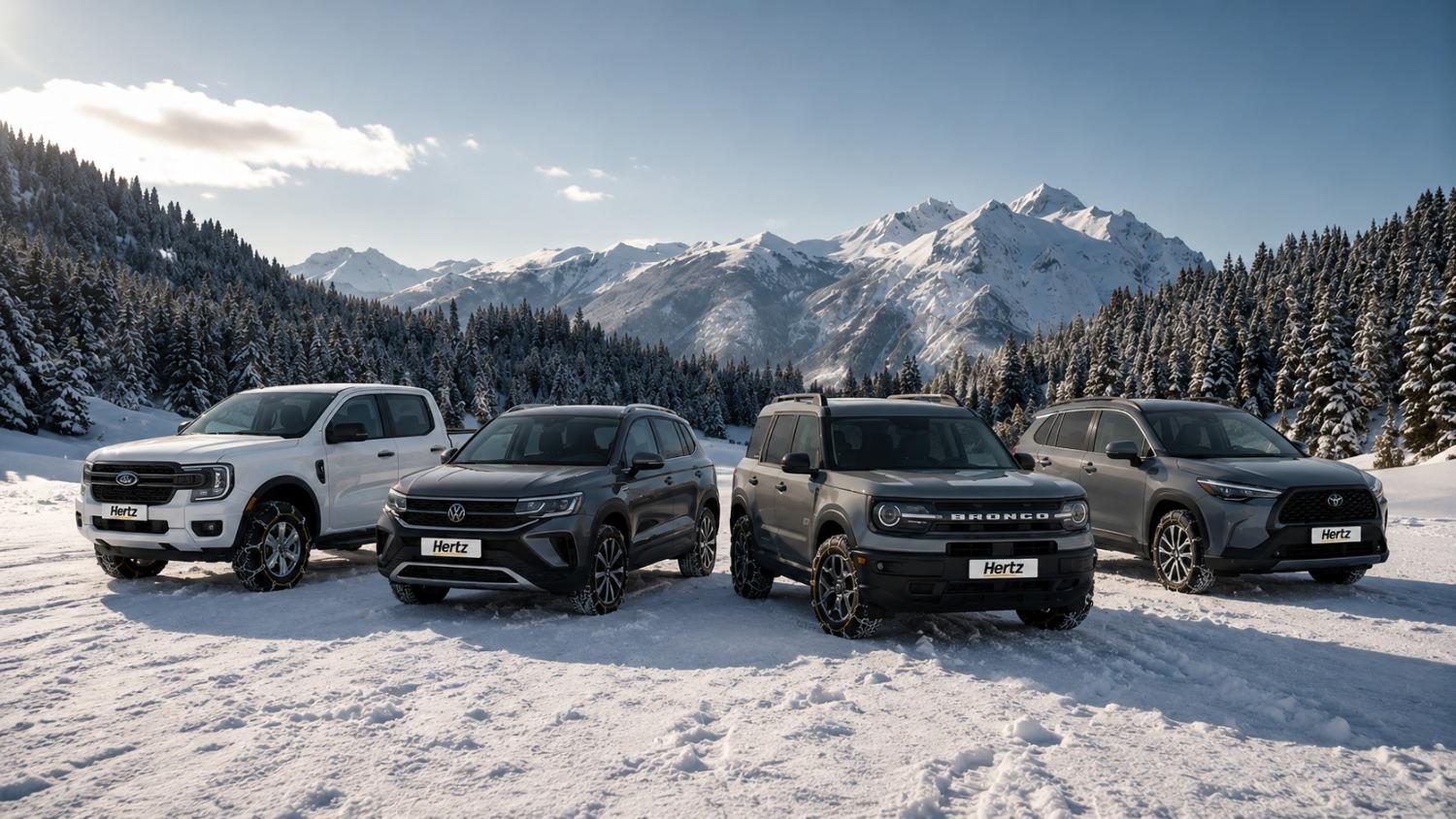flota hertz en la patagonia con cadenas de nieve